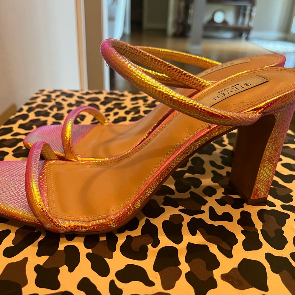 Steven New York Shimmery Pink and Gold Strappy Heels